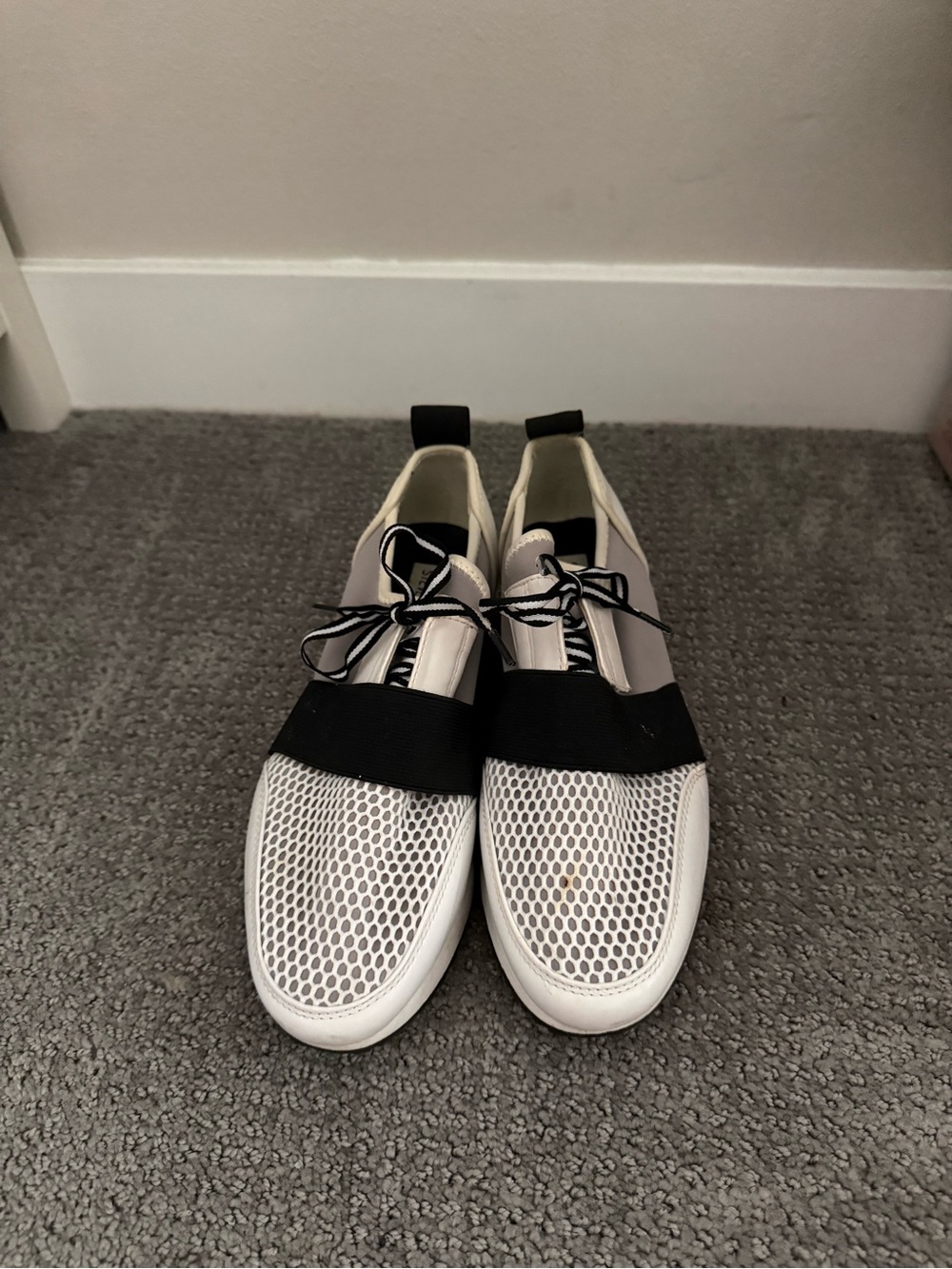 Steve Madden White and Black Mesh Slip-On Sneakers
